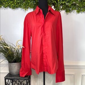 NWOT Roberto Cavalli Coral Red Button Up Collared French Cuff Shirt L